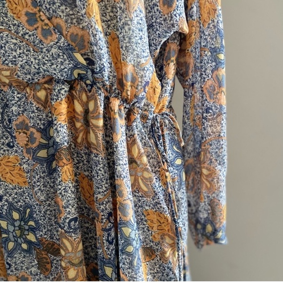 [Free People] Blue Mustard Paisley floral print Oversize Asymmetric Mini Dress. - Picture 13 of 15
